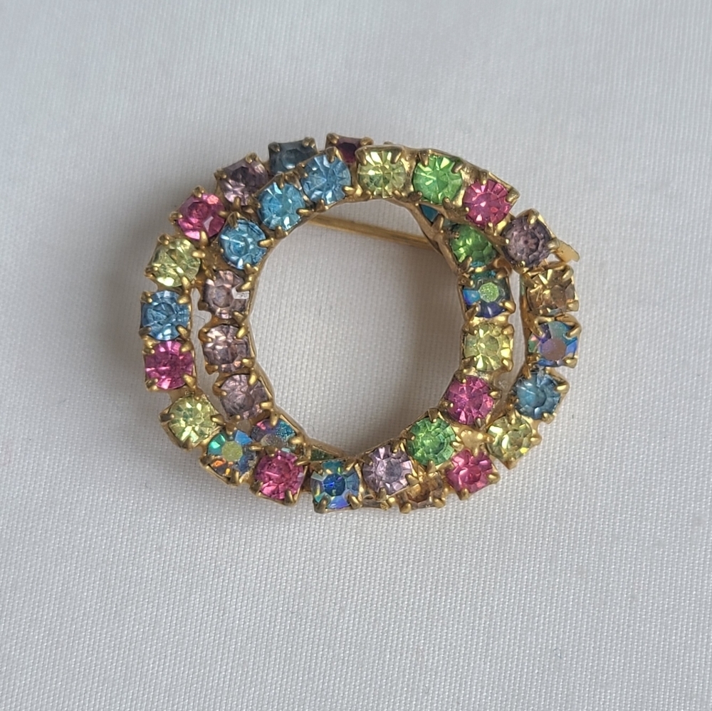 Vintage Mid Century Doubble Hoop Rhinestone Brooch